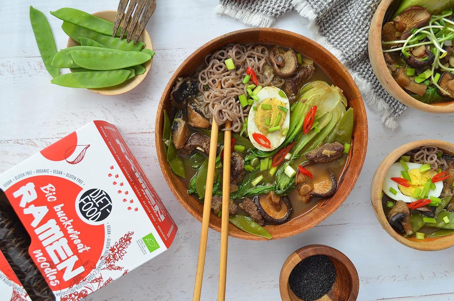 DIET-FOOD Bio-Buchweizen-Ramen-Nudeln, vegetarisches und veganes Essen, fettfrei, sojafrei, glutenfrei, wasserlösliche Diätnudeln, kalorienarm, 280 g