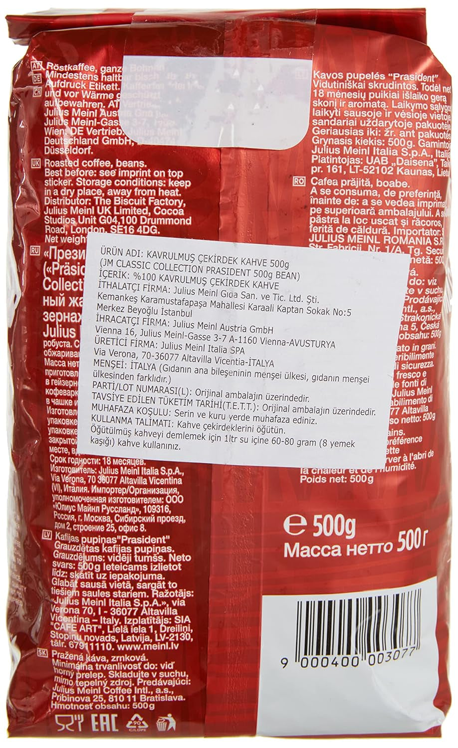 President Ganze Bohnen 2er Pack (2 x 500g)