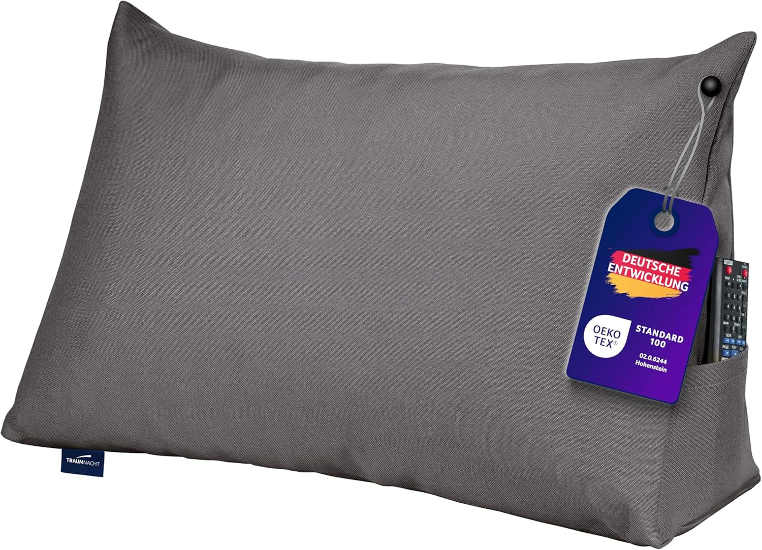 Traumnacht Cozy Rückenkissen, Lesekissen, 70 x 40 cm beige, abnehmbarer und waschbarer Bezug aus 100 % Polyester, praktische Seitentasche, Öko-Tex zertifiziert, nach deutschen Qualitätsstandards produziert