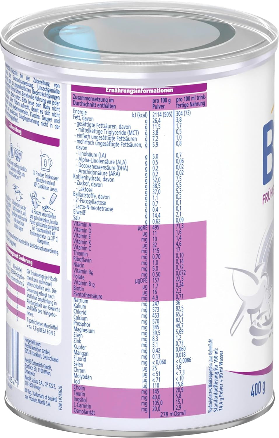 BEBA Frühgeborenennahrung Stufe 2 – Frühgeborene nach Krankenhausentlassung, Babynahrung, Babymilchpulver, 3er Pack (1 x 400 g)