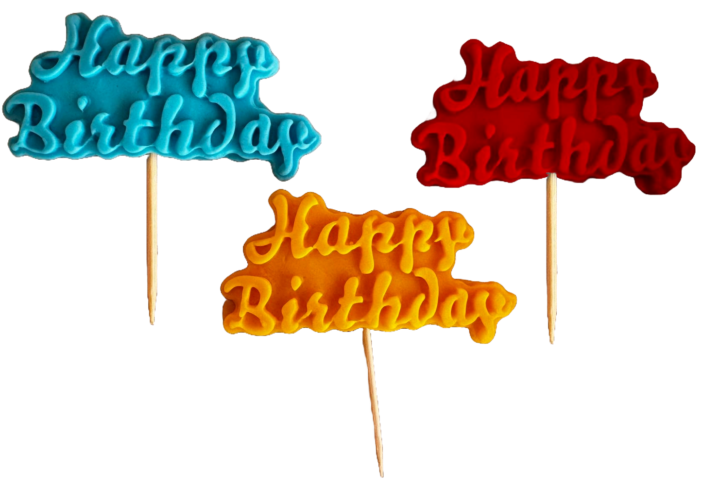Set mit 3 essbaren Zuckerpastendekorationen, Happy Birthday Zuckerpastendekorationen Naty Shop