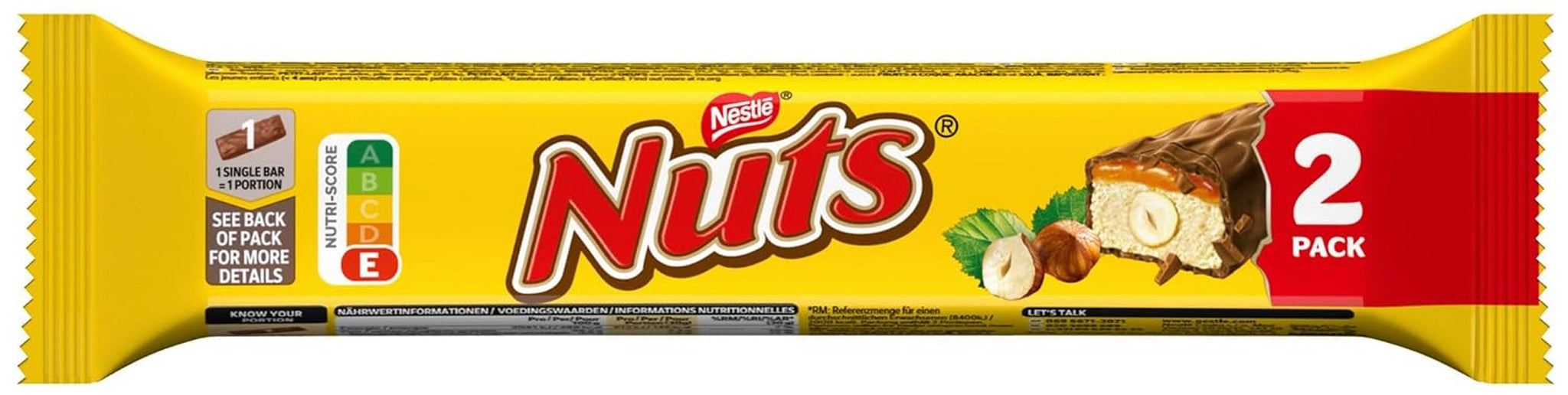 NESTLÉ Schokoriegel 2Pack, der Klassiker mit ganzen Haselnüssen und Karamell umhüllt von Vollmilchschokolade, 24er Pack (24 x 2 x 30g)