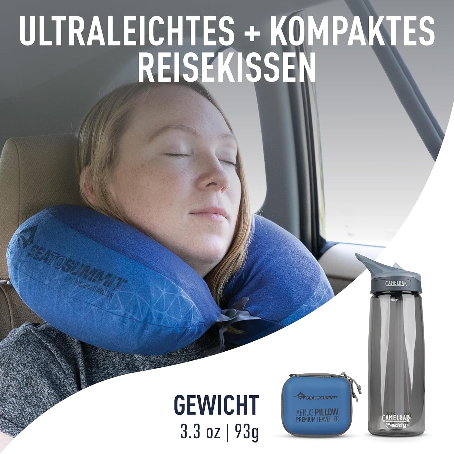 Sea to Summit – Eros Premium Lordosenstützkissen – Aufblasbares Stützkissen – Rückenentlastung – 50D Polyester-Material – Kompakte Reisetasche – Service, Reisen & Autofahrten – Marineblau – 93 g