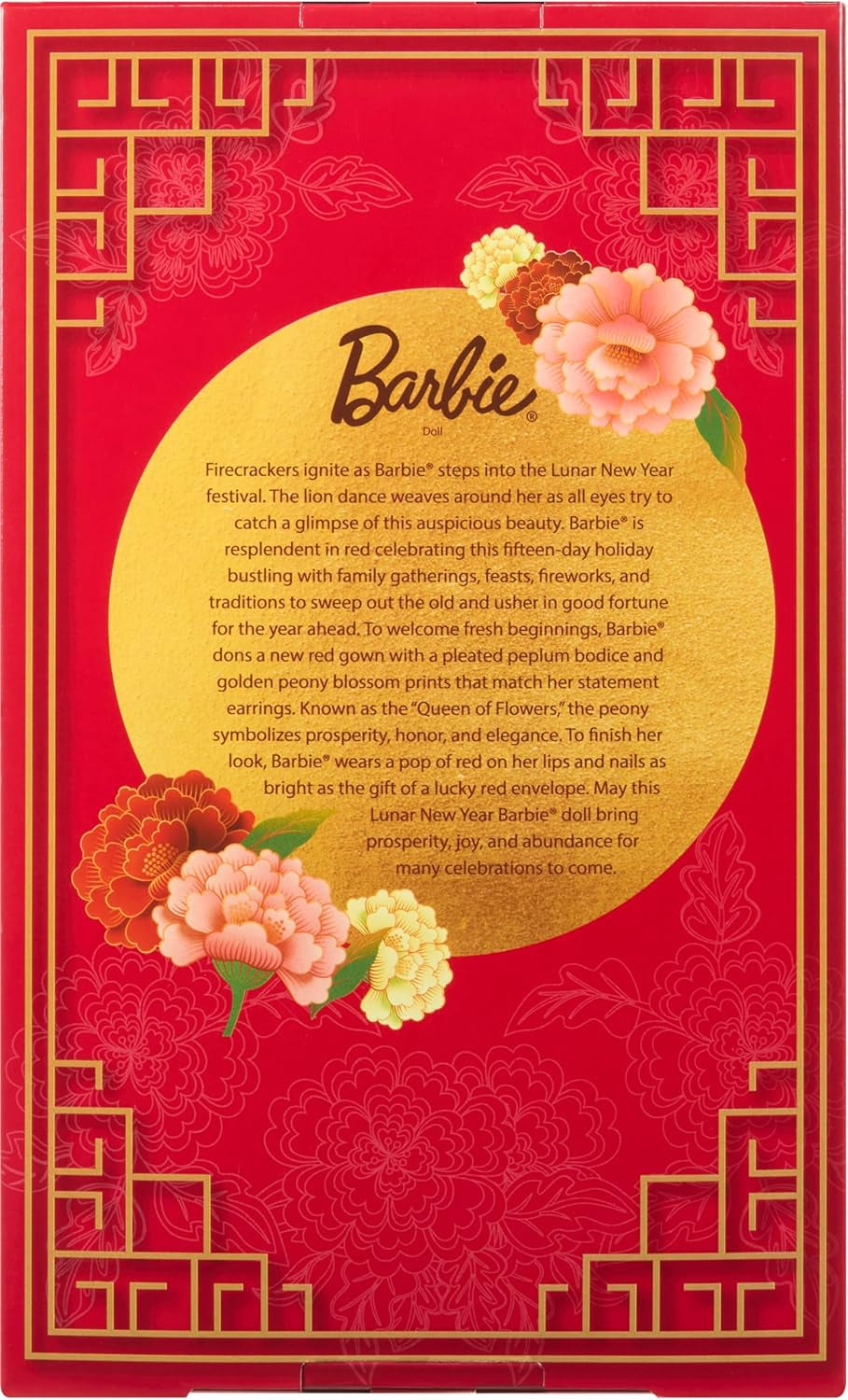Barbie Signature Lunar New Year Puppe im roten Kleid mit goldenen Pfingstrosen, Sammlungsspielzeug JJX83