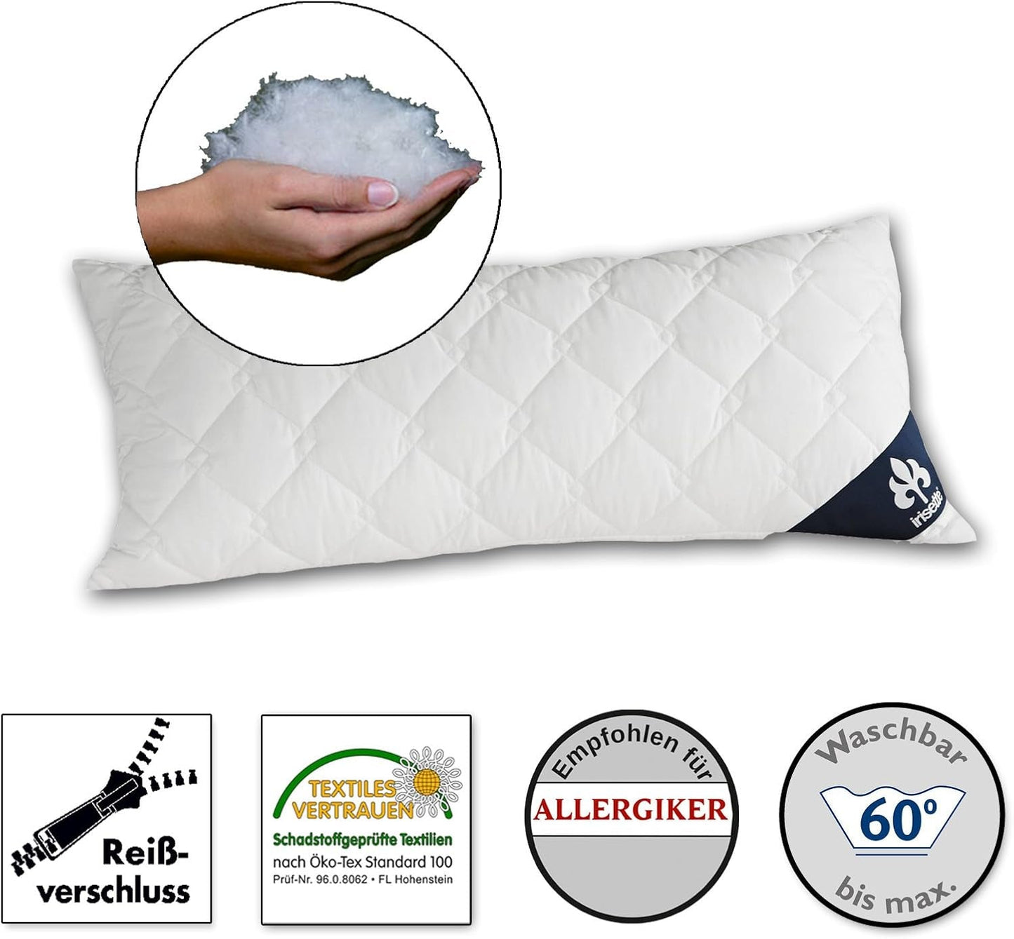 Irisette Micro Thermo Kissen – Hergestellt in Deutschland – Kissen mit abnehmbarem, weichem Mikrofaserbezug, 40 x 80 cm, Öko-Tex-zertifiziert. Naty Shop Standard-Kissen, einzeln, 1 Packung – 40 x 80 cm