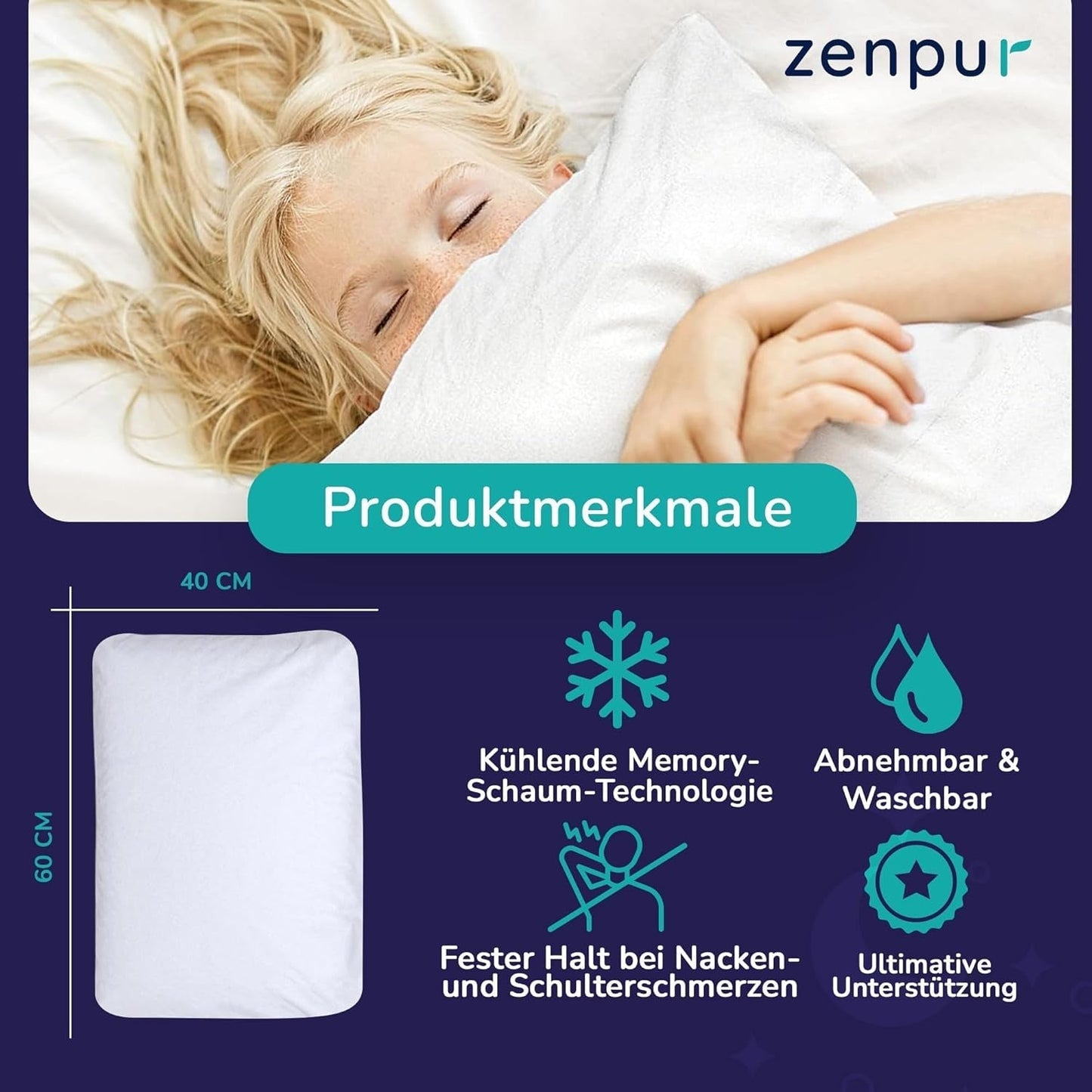Set mit 2 Kissen zur Nackenstütze 40 x 60–13 cm – ergonomisches Schlafkissen für Nacken und Schultern, Öko-Tex-zertifiziert. Orthopädische Nackenkissen Naty Shop