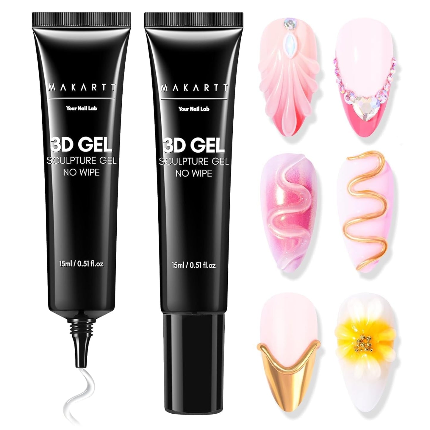 Makartt 3D Nail Art Gel – Strass-Klebegel 15 g für Nagel-Schlüsselanhänger, multifunktionales Nagelskulptur-Gel für DIY-Nageldesign, Nagelskulptur-Nagelmodellierung zu Hause (transparent)