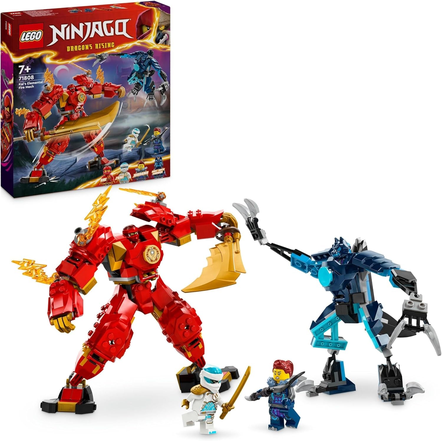 LEGO NINJAGO Kais Feuer-Mech-Actionfigur, Spielzeug für Kinder mit anpassbarer roter Mech-Figur, Ninja-Set, 4 Figuren, darunter Kai und Zane, Geschenk für 7-jährige Jungen und Mädchen, 71808 Bausets. Beuche den LEGO-Store Single