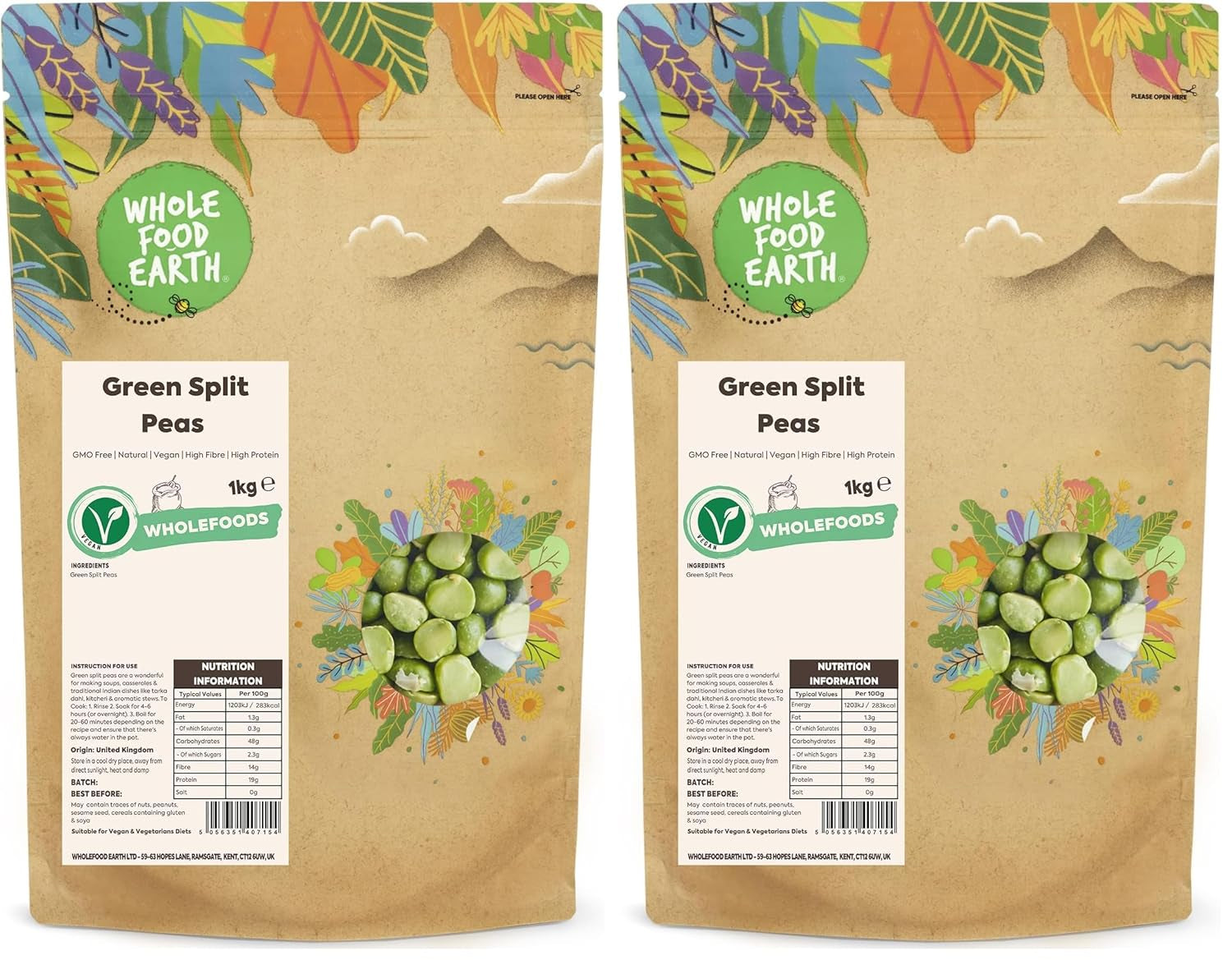Wholefood Earth Organic Split-Grüne Erbsen – 1 kg