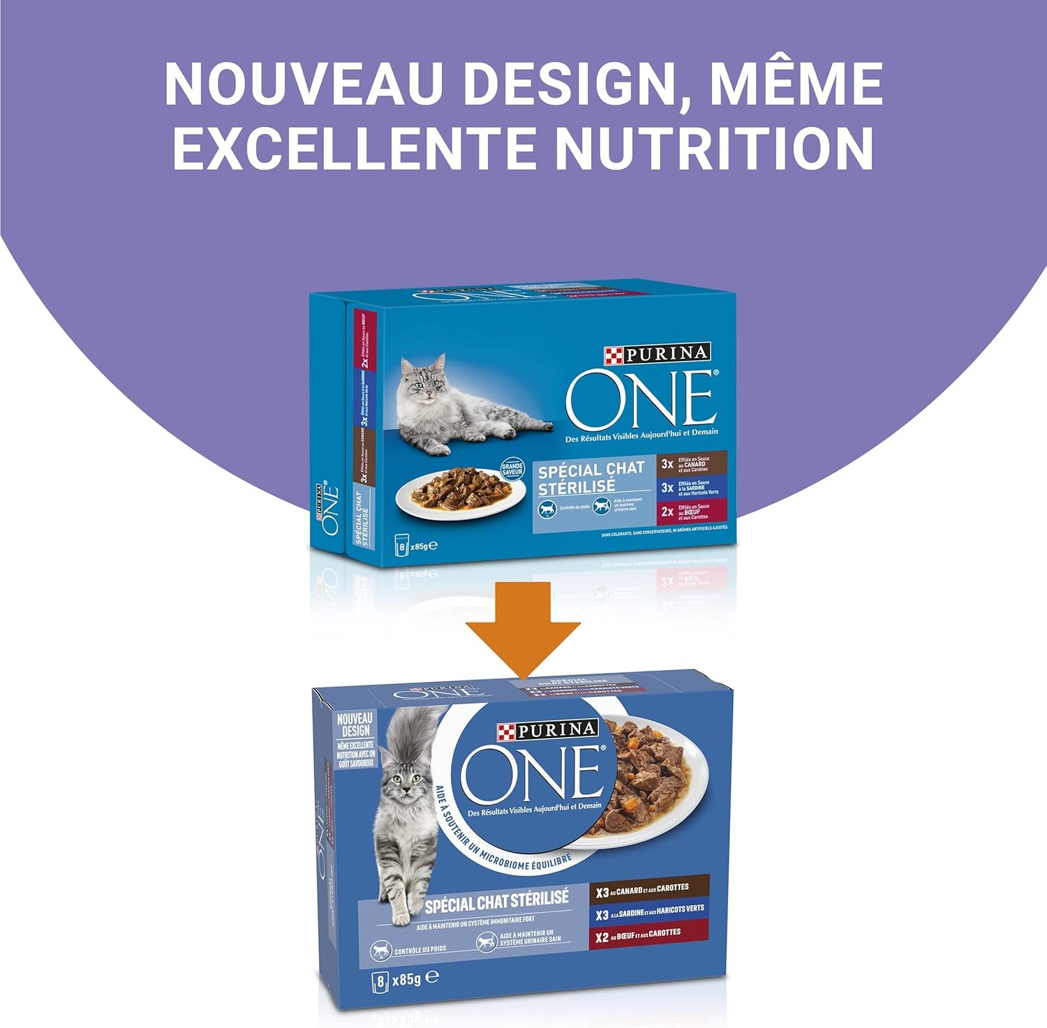 PURINA EINS | BIFENSIS | Futter für sterilisierte erwachsene Katzen | Unterstützt die Vitalität, Knochen, Muskeln und Gelenke der Katze | In Soße | Beutel mit Ente, Sardinen, Rindfleisch, Frische | 1 Stück (8 x 85g)