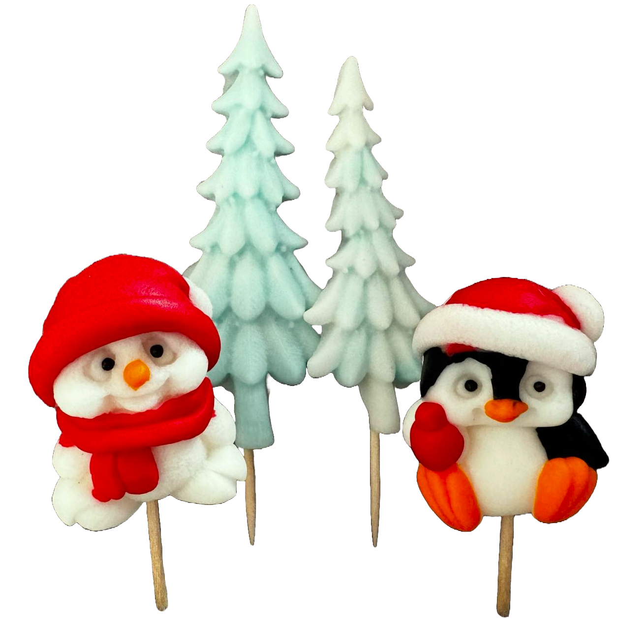 Set mit 4 essbaren Dekorationen aus Zuckerpaste, Weihnachten, Pinguin, Bär und Weihnachtsbaum. Dekorationen aus Zuckerpaste, Naty Shop