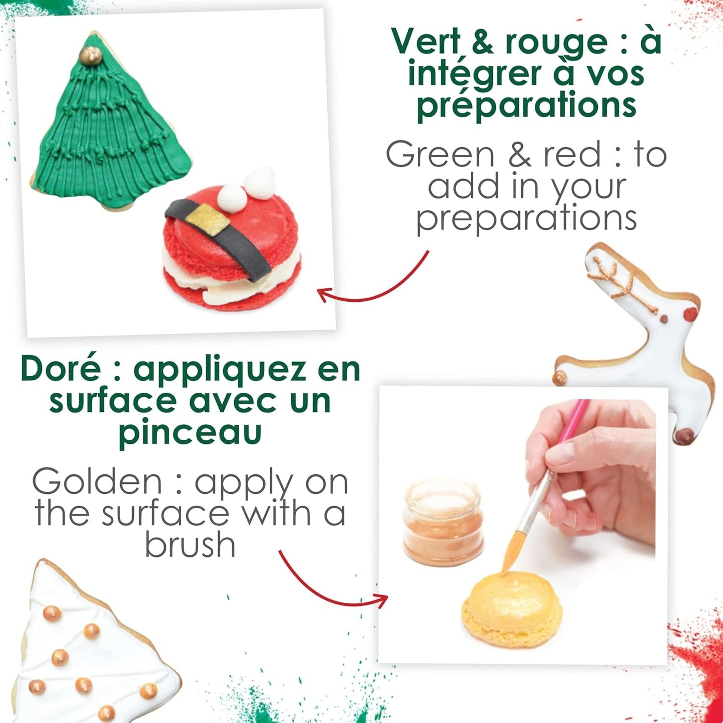 Scrapcooking – Set mit 3 pulverisierten Weihnachts-Lebensmittelfarben – Rot, Grün, Gold – Essbare Lebensmittelfarben zum Backen, Kuchen, Kekse, Gebäck, Teig, Fondant – Weihnachtsdekorationen – 4018