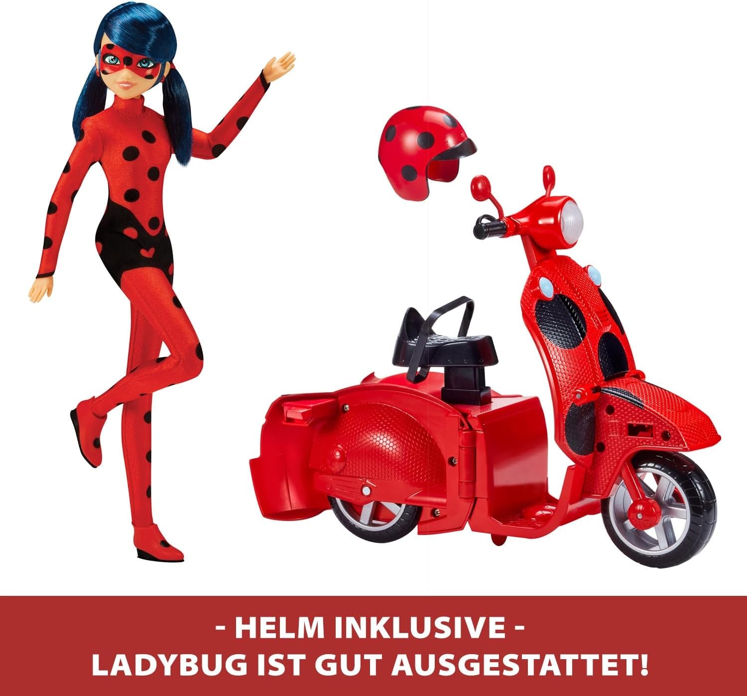 Bandai – Miraculous Ladybug – Miraculous Switch’n Go Scooter + 26 cm große Gelenkpuppe Ladybug Lucky Charm – P50668