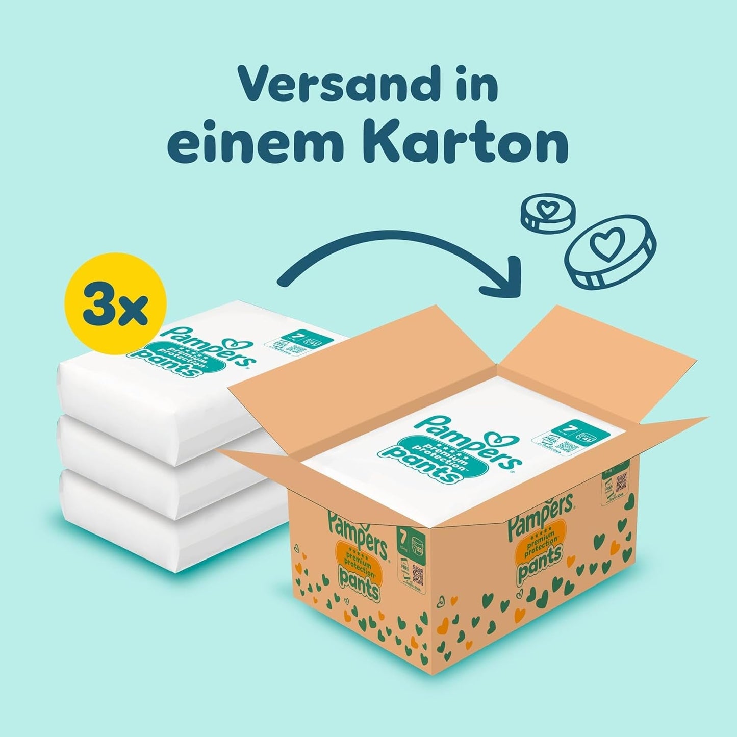 Pampers Premium Protection Pants Größe 7, 123 Windeln, 15 kg+, mit 360°-Anpassung und weichen Anti-Leck-Bündchen für optimalen Komfort und Schutz