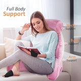 XL-Lesekissen für Bett und Sofa mit abnehmbarer Nackenrolle, ideales Rückenkissen für Erwachsene mit Memory-Schaum für bequemes Lesen, Arbeiten, Spielen, Fernsehen, Entspannen (Pink)