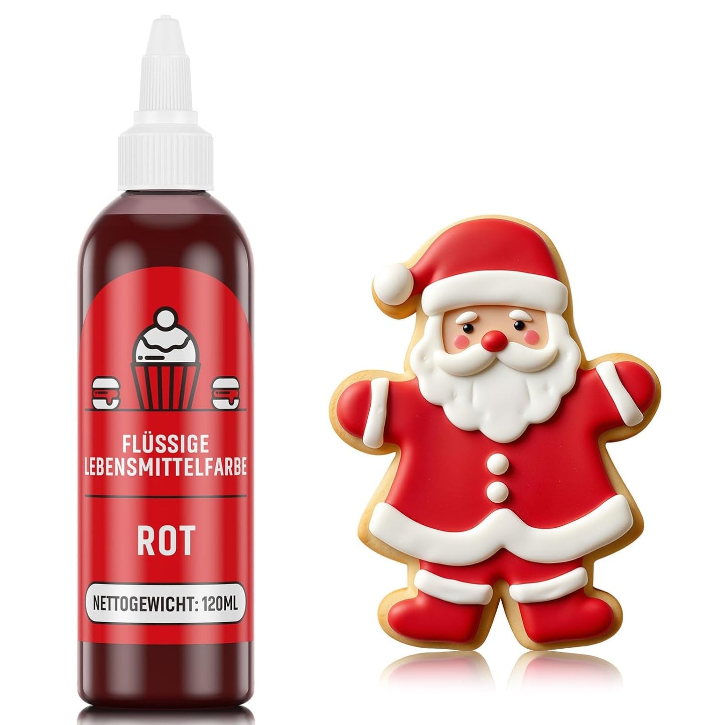Rote Lebensmittelfarbe 120 ml, hochkonzentrierte und zuckerfreie flüssige Lebensmittelfarbe zum Backen, Kuchen, Makronen, Glasur, Fondant, Kekse, Donuts