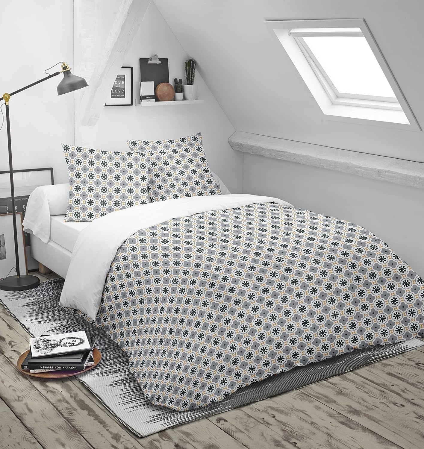 Blanrève Bettbezug bedruckt oder einfarbig, gemäßigt, für Einzelbett, umweltfreundlich, pflegeleicht, 140 x 200 cm, weiß, grau. Bettdecken und Steppdecken Naty Shop weiß, grau 140 x 200 cm