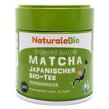 Naturalebio Matcha-Teepulver in zeremonieller Qualität. Original grüner Tee aus Japan. Matcha-Grüntee-Pulver in Zeremonienqualität, hergestellt in Uji, Kyoto. Ideal zum Trinken, Kochen und für Latte Macchiato. Schachtel mit 30 g.