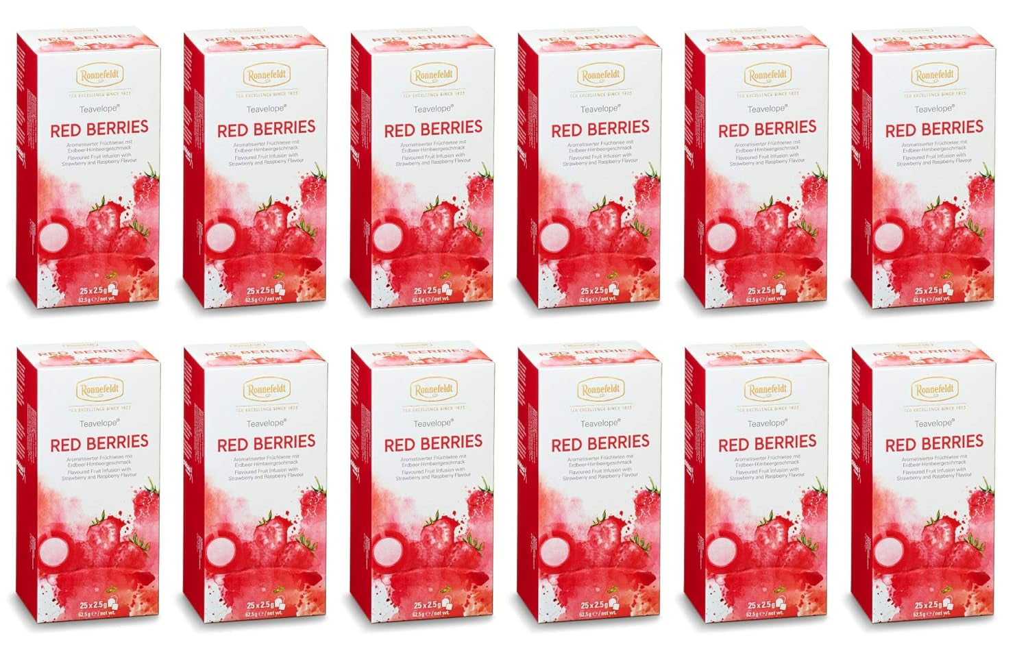 Teavelope „Red Berries“ – Früchtetee mit Erdbeer- und Himbeergeschmack, 25 Teebeutel, 62,5 g
