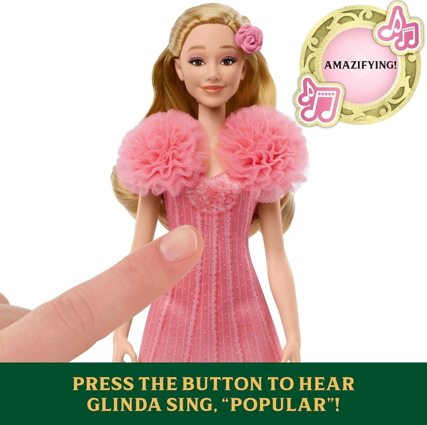 Mattel Singing Glinda Fashion Doll von Wicked und Accessoires, Möbel und Film-inspirierter Look und abnehmbares Outfit, singt „Hotly Loved“, JLG49, Pink Naty Shop Dolls