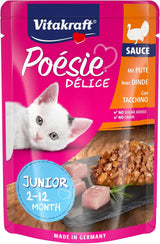 Vitakraft Poésie Délice, Junior, Nassfutter für Katzen, Nassfutter in Soße, mit Truthahn, Multipack, für junge Katzen, Ohne Zucker- oder Getreidezusatz (23 x 85g)