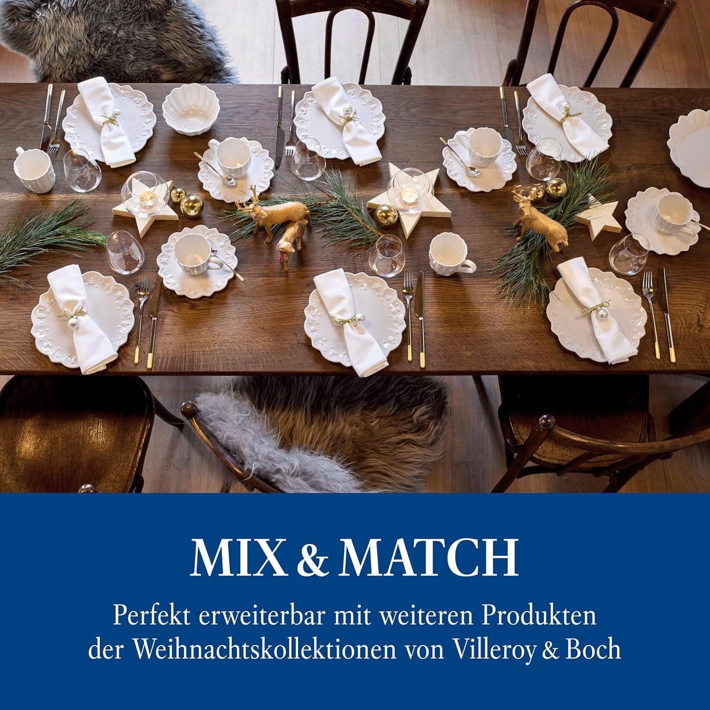 Villeroy & Boch Toy's Delight Royal Classic 8-teiliges Geschirrset, spülmaschinen- und mikrowellengeeignet, weiß, Teller, 4-Personen-Geschirrset, Weihnachtsgeschirr, Spielzeug, Premium-Porzellan