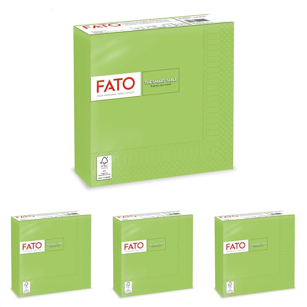 , Einweg-Papierservietten, ideal für zwanglose Mittagessen und Buffets, Packung mit 50 Servietten, Größe 33 x 33, 4-fach gefaltet, 2-lagig, apfelgrüne Farbe, 100 % reines Zellulosepapier, FSC