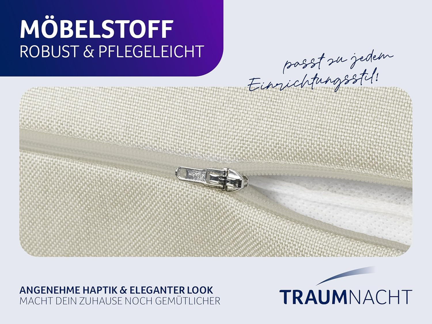 Traumnacht Cozy Rückenkissen, Lesekissen, 70 x 40 cm beige, abnehmbarer und waschbarer Bezug aus 100 % Polyester, praktische Seitentasche, Öko-Tex zertifiziert, nach deutschen Qualitätsstandards produziert