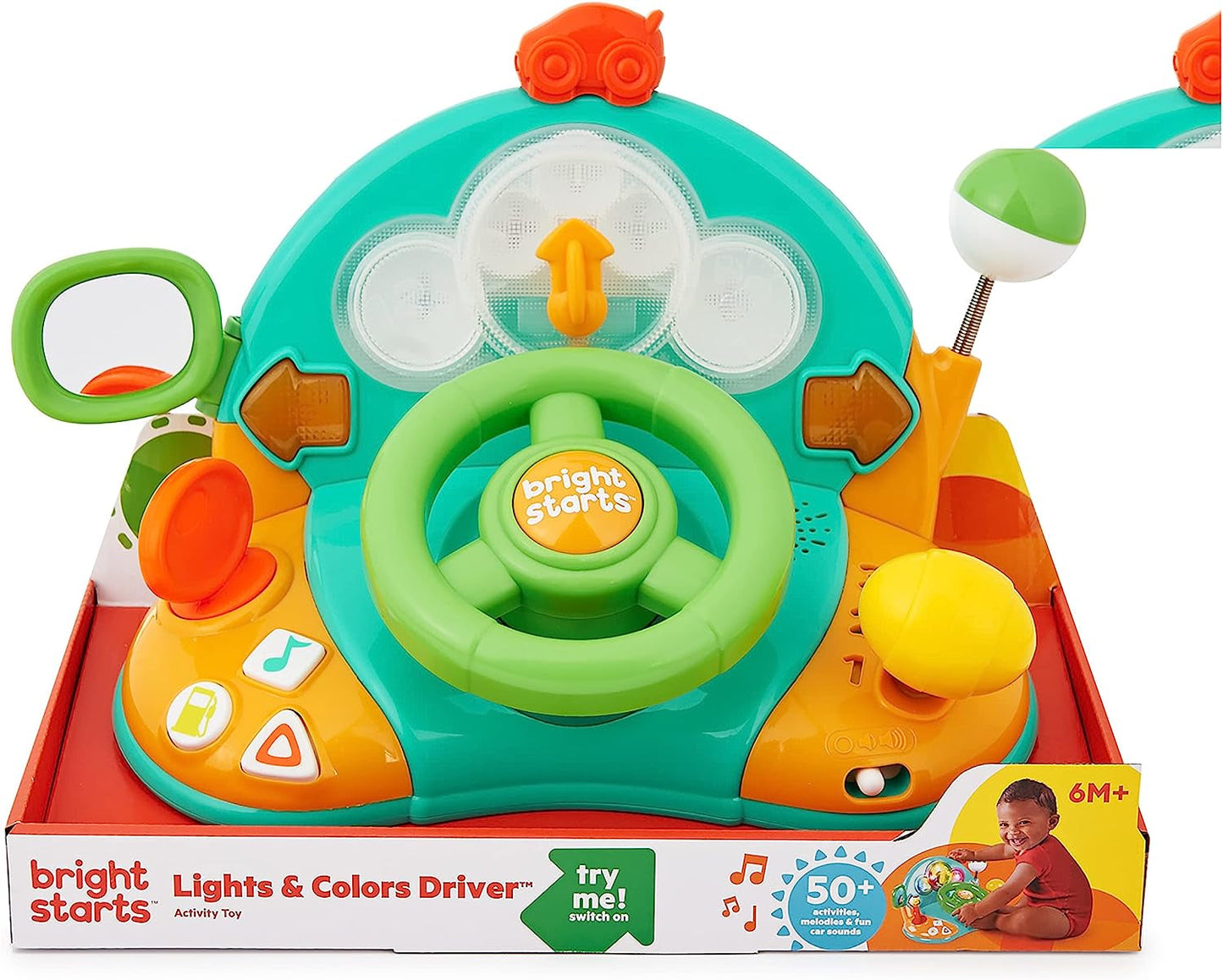 Bright Starts, Spielzeuglenkrad, Lights & Colors Driver, mit Musik, Autogeräuschen, Blinkern, Schalthebel und mehr Bebe Naty Shop Toys