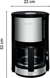 Krups KM3210 Pro Aroma Plus Espressomaschine, 10 Tassen, 1,25 l, Warmhalten für 30 Minuten, sichtbares Wasserstandsfenster, Anti-Tropf-System, schwarz mit Edelstahl-Applikationen