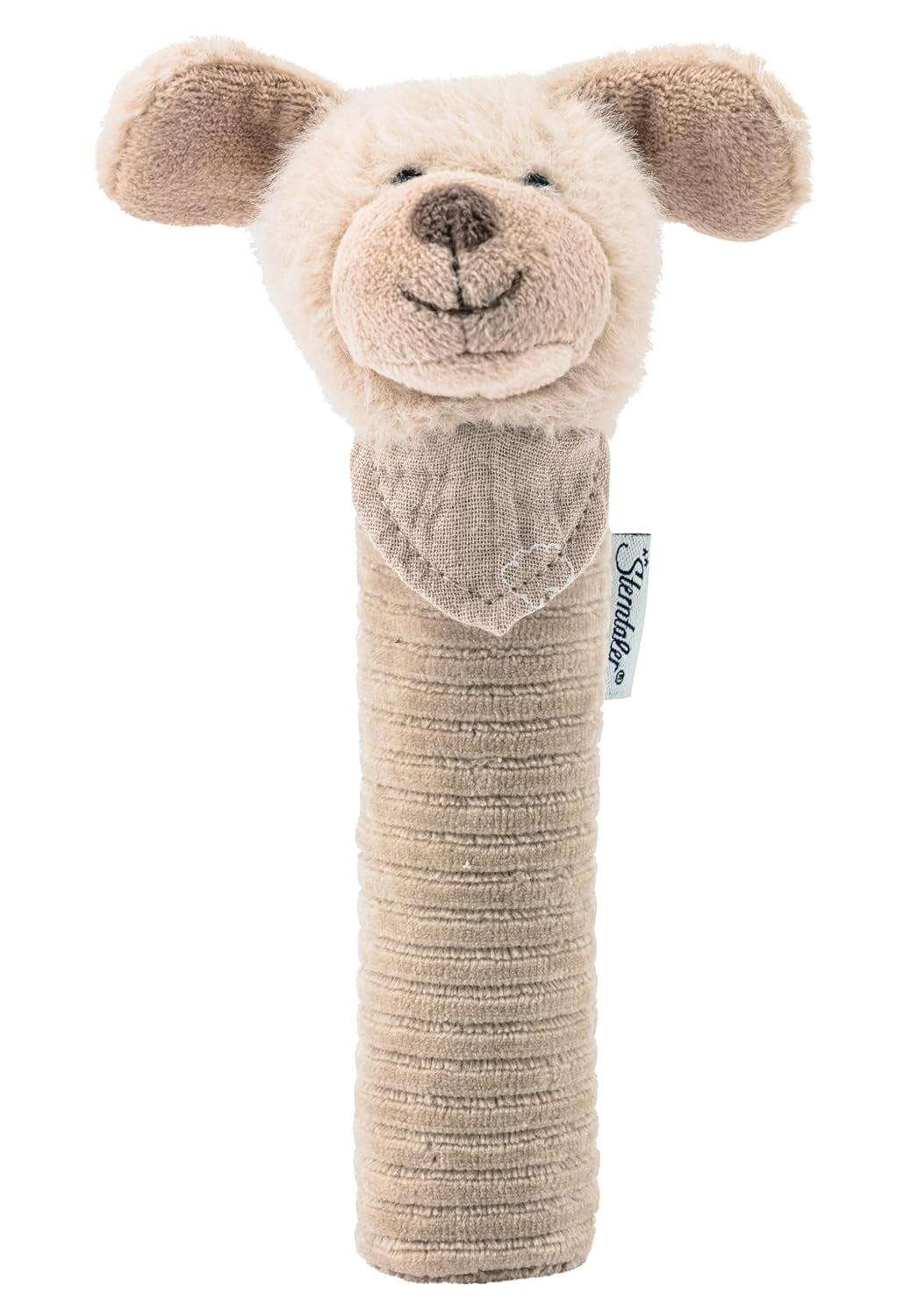 Sterntaler Baby-Quietscher Glückshund – Babyspielzeug aus weichem, flauschigem Material mit Kordel – Fangspielzeug für Kinder – Erste Fang- und Spielversuche, grau-beige Bebe Toys Naty Shop