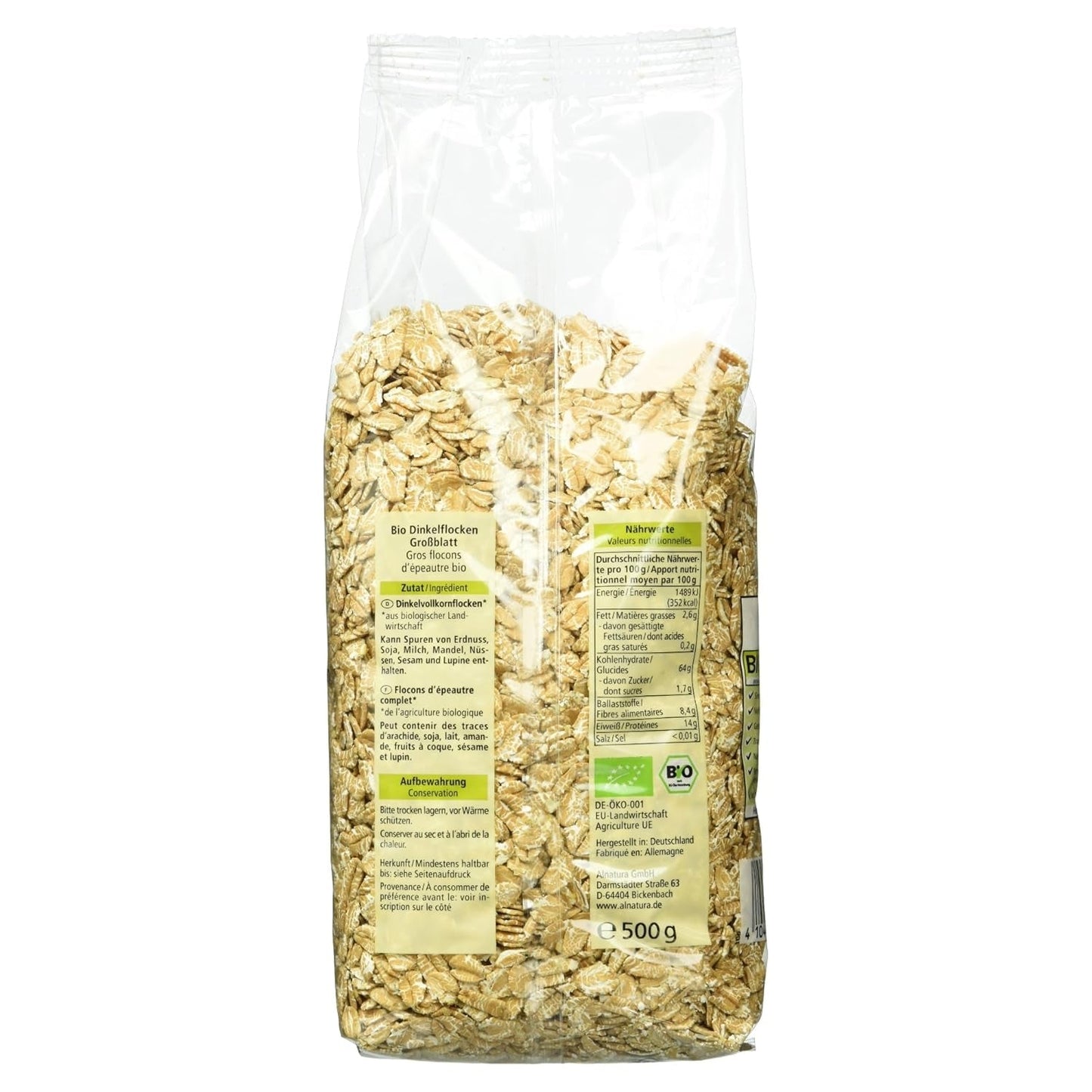 Bio Dinkelflocken Großblatt, 500G Getreide Naty Shop