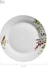 Mäser Herbal Garden 4-Personen-Geschirrset mit Blumenmuster, 18-teilig, bestehend aus Speisetellern, Suppentellern und Desserttellern, Porzellan, Weiß