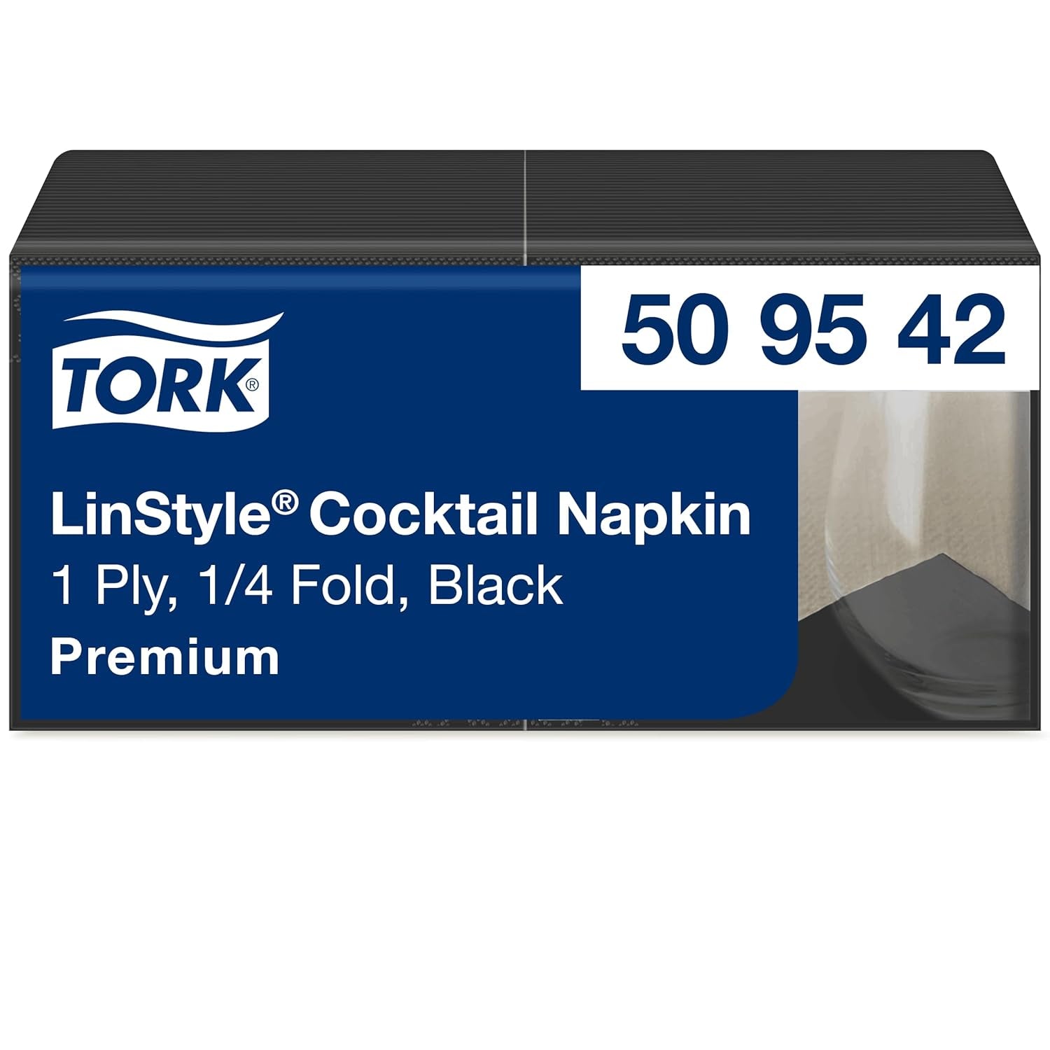 Tork Linstyle 509542 Schwarze Cocktailservietten, 1/4 Falz, 1-lagig, 23,8 x 23,8 cm, 1 x 100 Servietten