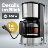 Espresso-Kaffeemaschine mit Bomann®-Filter | für 12-14 Tassen | Kaffee-Espressomaschine mit Filter | Edelstahlgehäuse | Anti-Tropf | Espresso | Kaffee-Espressomaschine mit Filter | 800W | KA 6071 CB