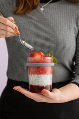 Kilner Frühstücksglas mit Löffel / 350 ml, Ø 9,5 cm / 5 Stück | Müslibecher zum Mitnehmen / ungiftig / Glasbehälter mit Deckel für Müsli, Porridge und Joghurt / Overnight-Oats-Behälter Naty Shop Lebensmittelaufbewahrungsboxen