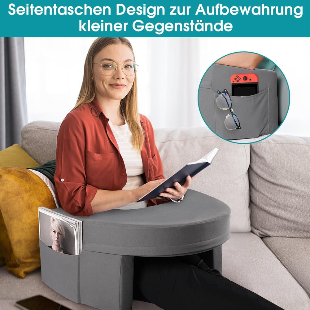 Lesekissen für Bett und Sofa, Gaming-Schoßkissen, Laptop-Schoßkissen, Gaming-Kissen mit Armlehnen und Seitentasche, für Erwachsene zum Spielen, Lesen, Fernsehen, Gaming auf der Couch