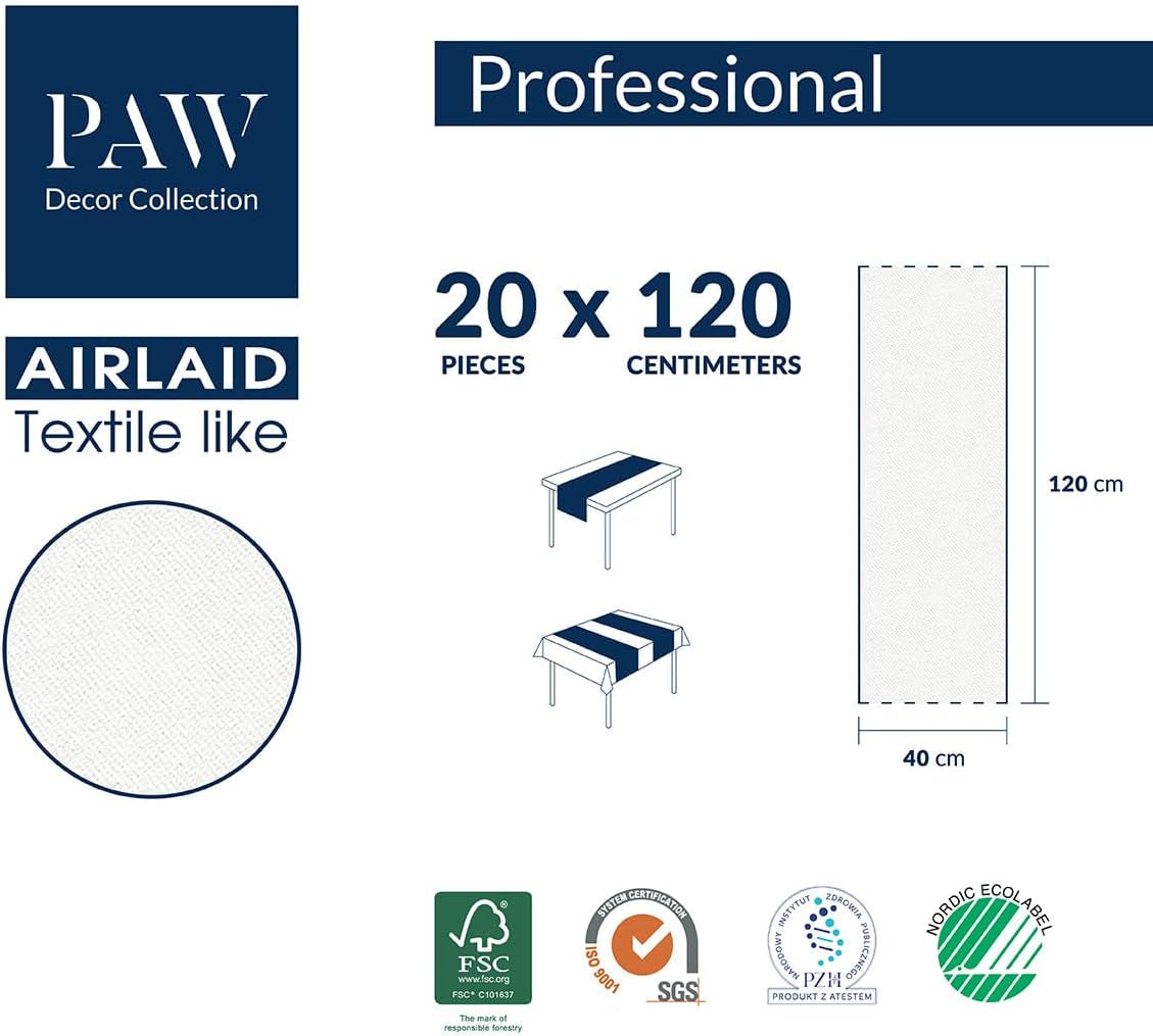 PAW – Airlaid-Tischläufer (40 cm x 24 m) I Tischdekoration für Kommunion, Konfirmation, Hochzeit, Jubiläum, Gartenparty, Taufe I Tischdekoration Elegantes Tischband – Weidenzweig I Weidenzweig