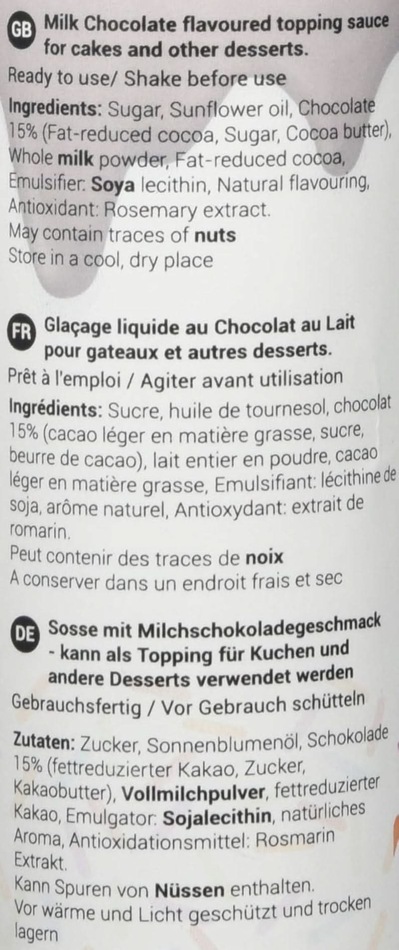 Sauce mit Milchschokoladengeschmack, 150 Gramm Glasuren und Dekor Naty Shop