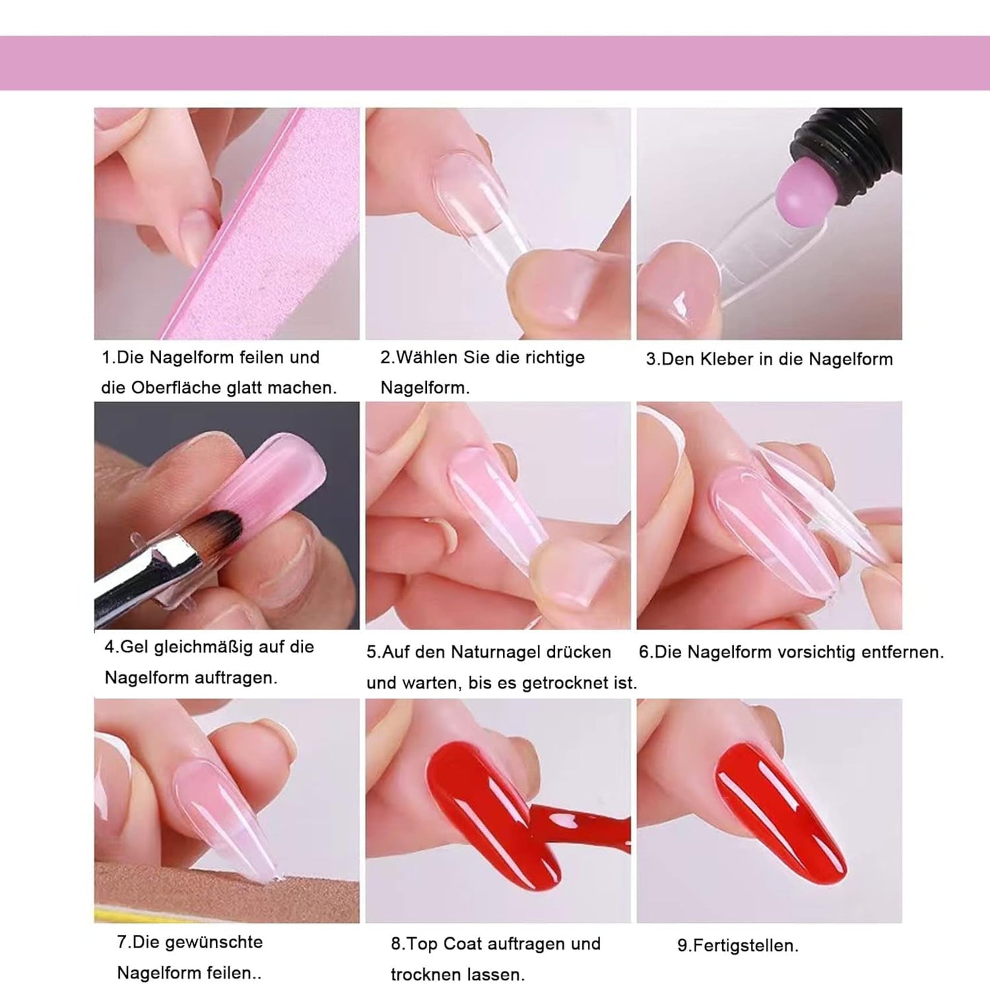 120 Doppel-Nagelformen-Set, Nagelverlängerungsschablonen mit rosa Doppelpinsel, Nagelspitzen-Clip, Schwamm-Zehentrenner und Nagelfeile für Polygel-Nägel