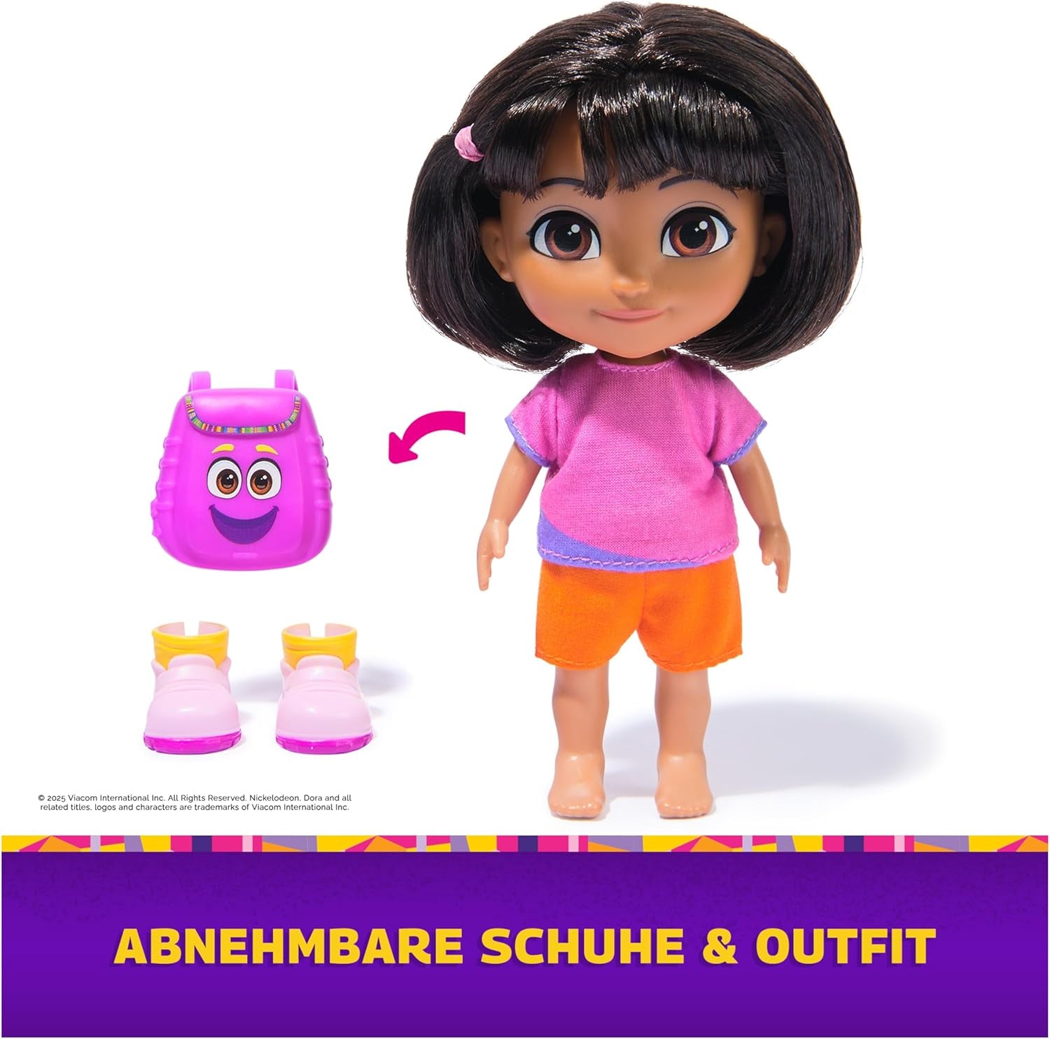 DORA – Best Friend Puppe – Größe 22 cm, mit kämmbaren Haaren, Ranzen und Affenstiefeln, bekannt aus der beliebten TV-Serie, für Kinder ab 3 Jahren