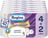 Regina Feeling – 42 Rollen Toilettenpapier, 175 Blatt mit drei Schichten, natürlicher Baumwollextrakt und zarter Duft, 60 % recycelte Kunststoffverpackung, 100 % FSC-zertifiziertes Papier