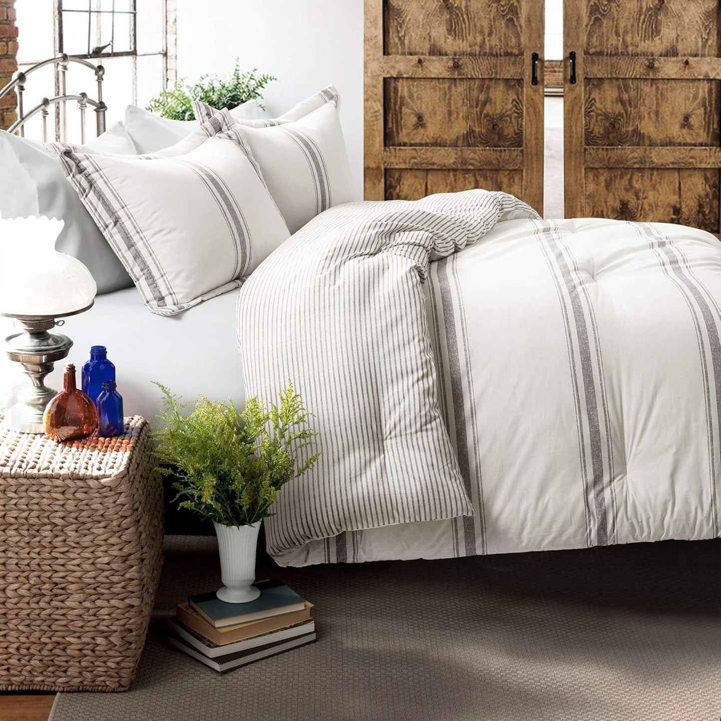 Lush Decor Farmhouse Steppdecke mit Streifen, Full/Queen, grau Bettdecken und Steppdecken Naty Shop