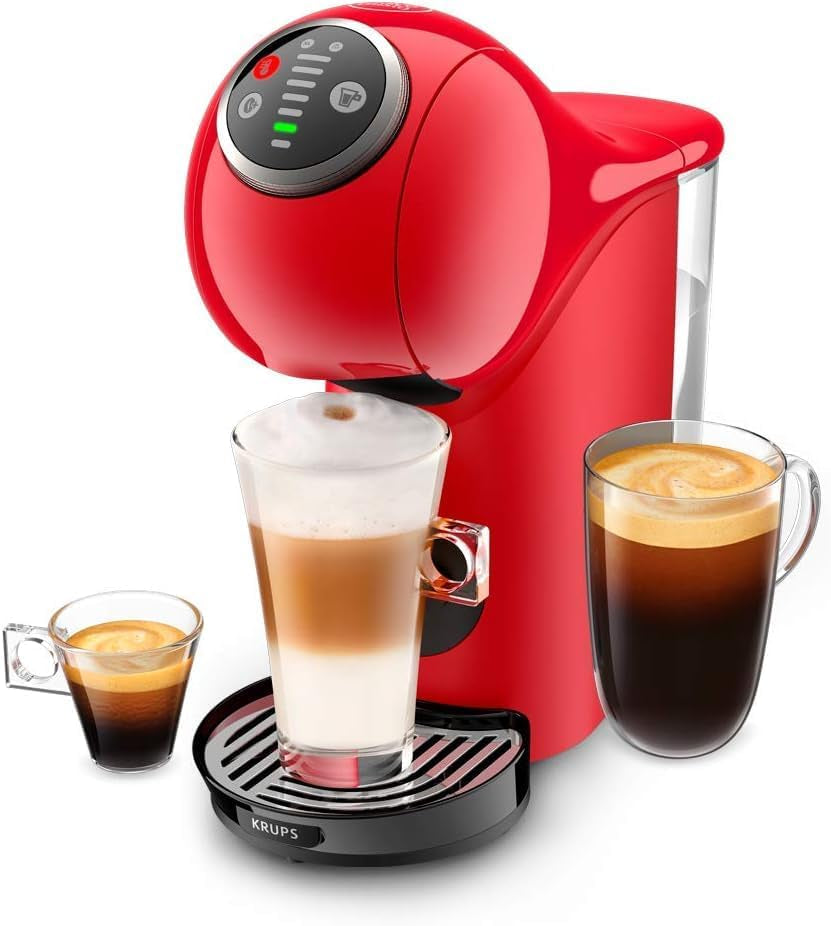 NESCAFÉ DOLCE GUSTO Krups KP3405 Genio S Plus Kapselmaschine | Espresso Boost, 15 Bar Pumpendruck | 0,8 l Wassertank | 1500 Watt | Farbe Rot mit Latte Macchiato
