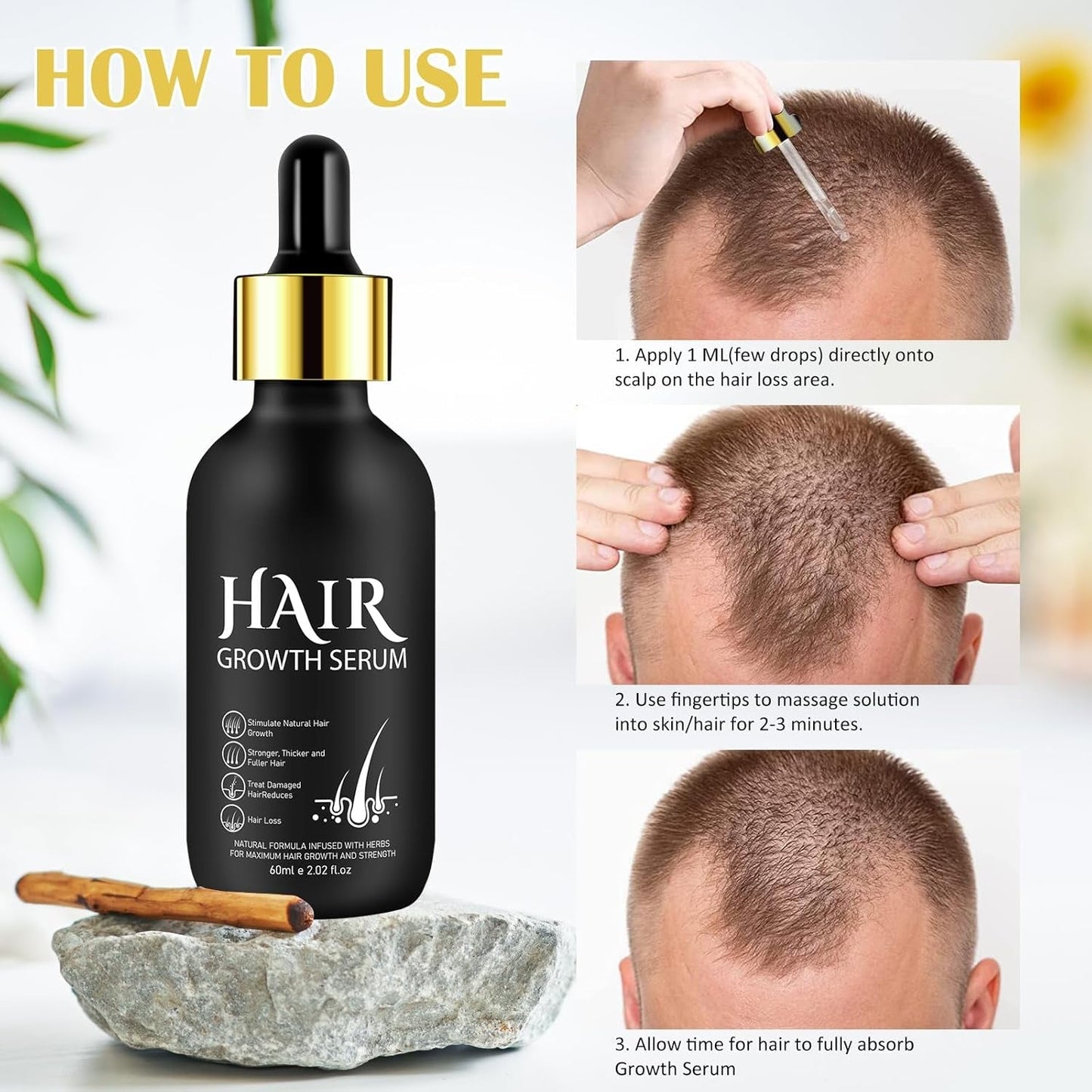 Bio-Haarwachstumsöl 5 % – Lösung zur äußerlichen Anwendung – Haarwachstum und -verdichtung – Für männlichen Haarausfall und dünner werdendes Haar – Reaktiviert schrumpfende Follikel – Präziser Pumpspender, 60 ml Haarpflege Naty Shop