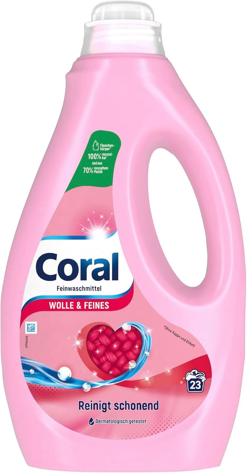 Coral Feinwaschmittel für Wolle und Feinwäsche, 23 Waschgänge, 1,15 Liter Waschmittel Naty Shop 1,15 Liter