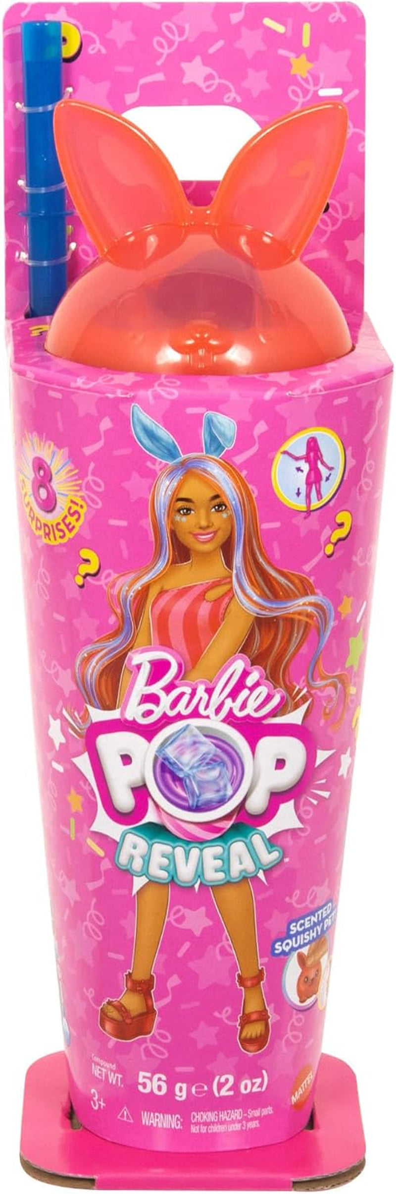 Barbie Pop Reveal Puppe und Zubehör-Set, Shakes-Serie, süße, duftende Kätzchen-Modepuppe und Haustier mit 8 Überraschungen, einschließlich Farbwechsel, JCN87