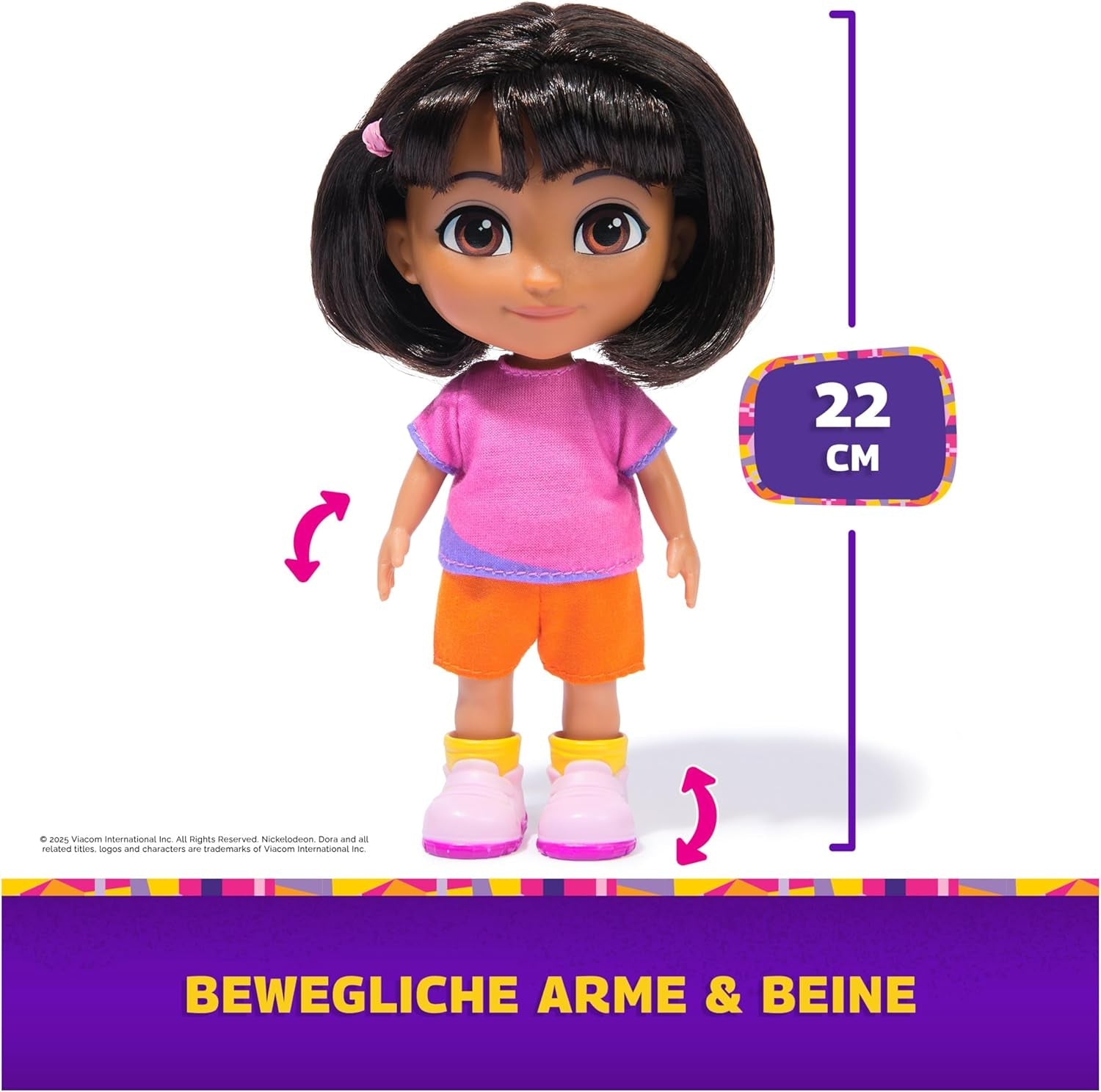DORA – Best Friend Puppe – Größe 22 cm, mit kämmbaren Haaren, Ranzen und Affenstiefeln, bekannt aus der beliebten TV-Serie, für Kinder ab 3 Jahren