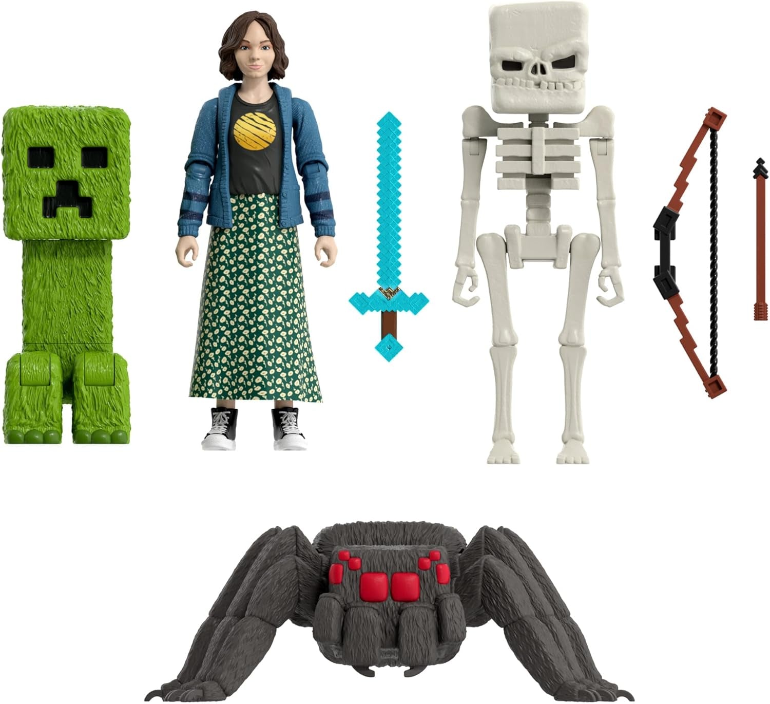 Mattel Minecraft Story-Set mit 4 Actionfiguren und 3 Zubehörteilen. Encounters In The Overworld Set, vom Minecraft-Film inspiriertes Sammelspielzeug JFR70 Actionfiguren Naty Shop
