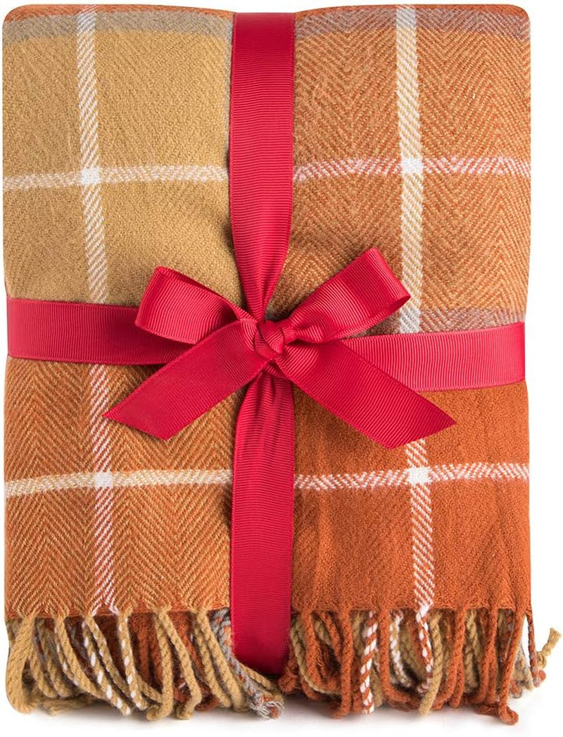 G Lake Orange karierte Decke, Überwurf, Acryl, weich, wendbar, Tagesdecke mit farbigen Fransen, Geschenk für Weihnachtsdekorationen, 127 cm B x 170,2 cm L-Pumpkin Orange Betten und Decken G Lake